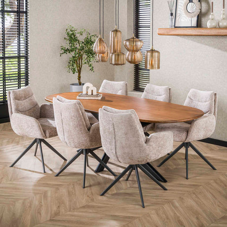 Eetkamerstoelen - Eetkamerstoel Elite Zand Chenille Stof Rich Draaibaar - Dimehouse