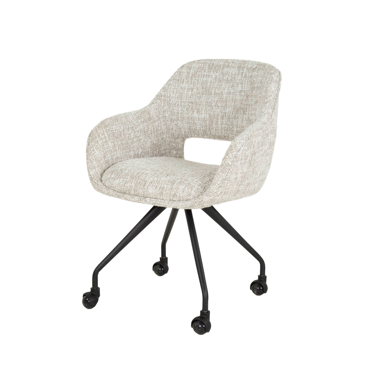 Eetkamerstoelen - Eetkamerstoel Met Wieltjes Springo Draaibaar Eagle Stof Crème - Dimehouse