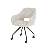 Eetkamerstoelen - Eetkamerstoel Met Wieltjes Springo Draaibaar Eagle Stof Crème - Dimehouse