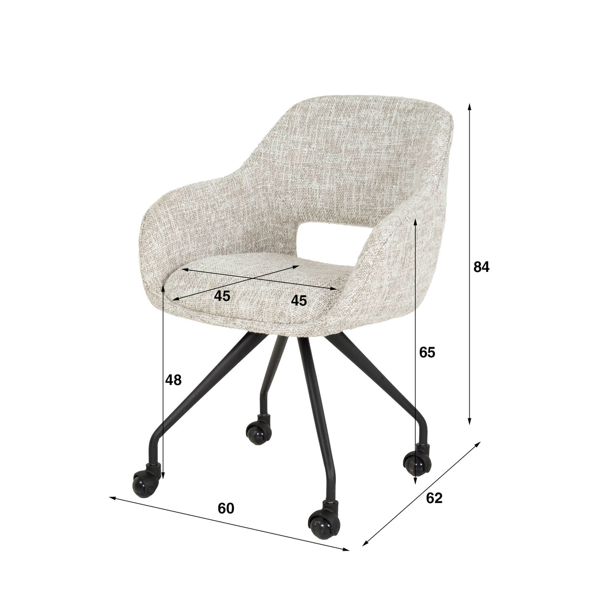 Eetkamerstoelen - Eetkamerstoel Met Wieltjes Springo Draaibaar Eagle Stof Crème - Dimehouse