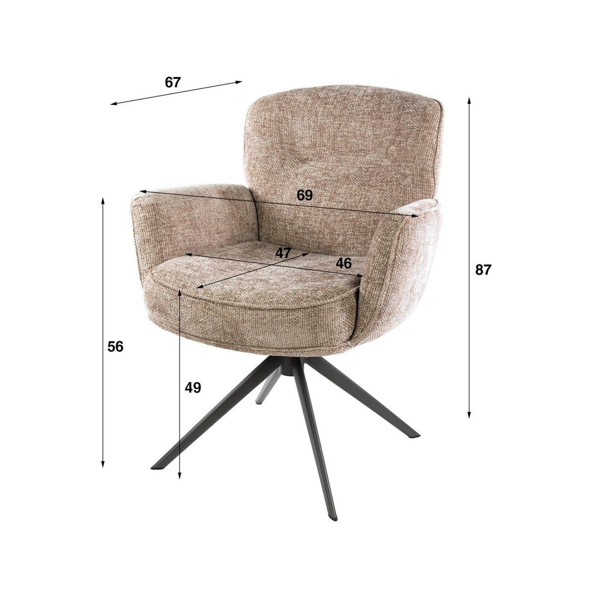 Eetkamerstoelen - Set van 2 eetkamerstoelen Savona draaibaar Hoven rich zand - Dimehouse