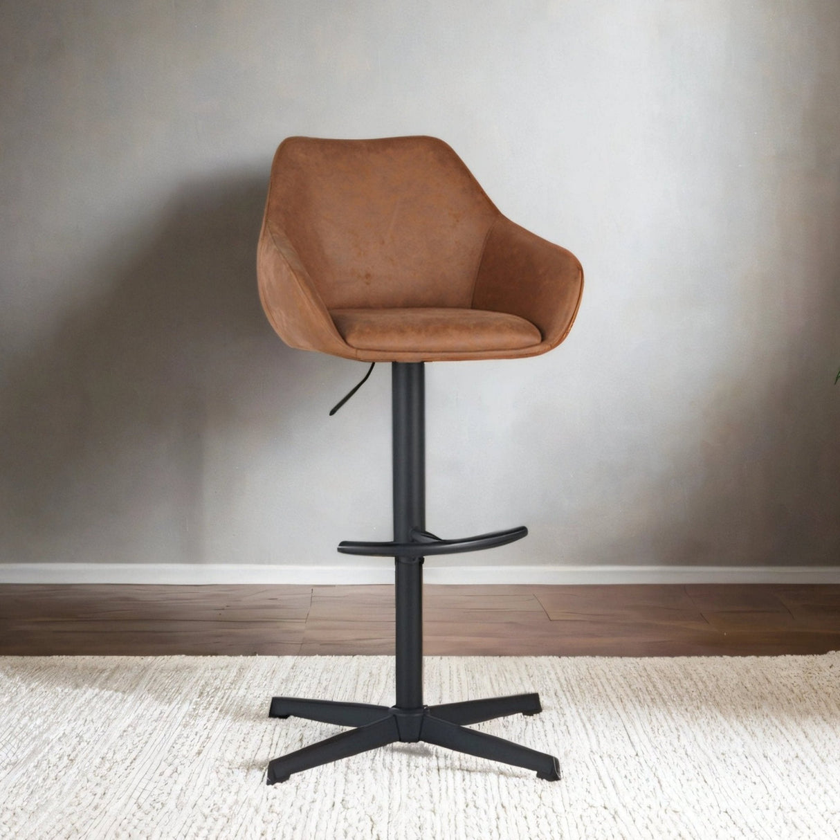 Barkrukken - Venom Barkruk Cognac Eco - leer - Verstelbare Draaibare Barstoel met Armleuning - Dimehouse