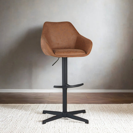 Barkrukken - Venom Barkruk Cognac Eco - leer - Verstelbare Draaibare Barstoel met Armleuning - Dimehouse