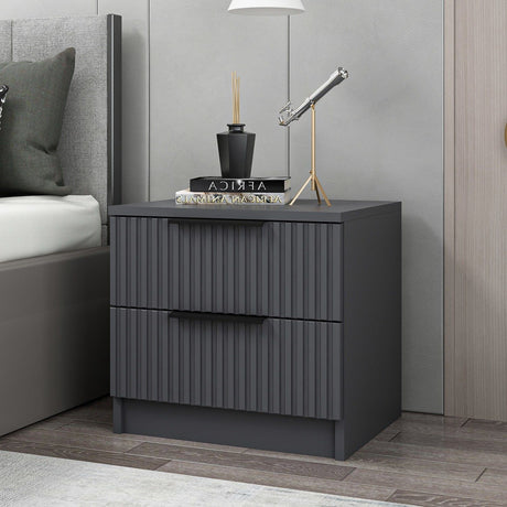 Nachtkastjes - Nachtkastje Kala Plus Antraciet Melamine 50x47x40 cm - Dimehouse