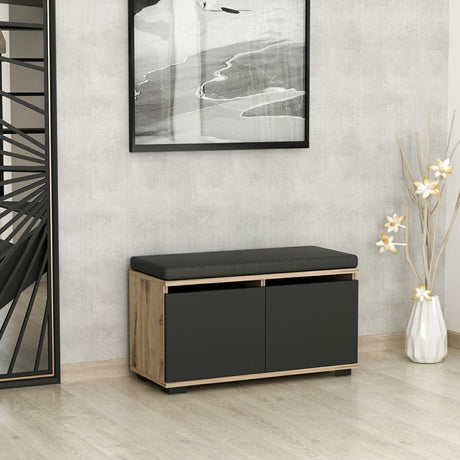 Schoenenkasten - Schoenenkast Drago Walnoot Zwart Melamine 80x42x35 cm - Dimehouse