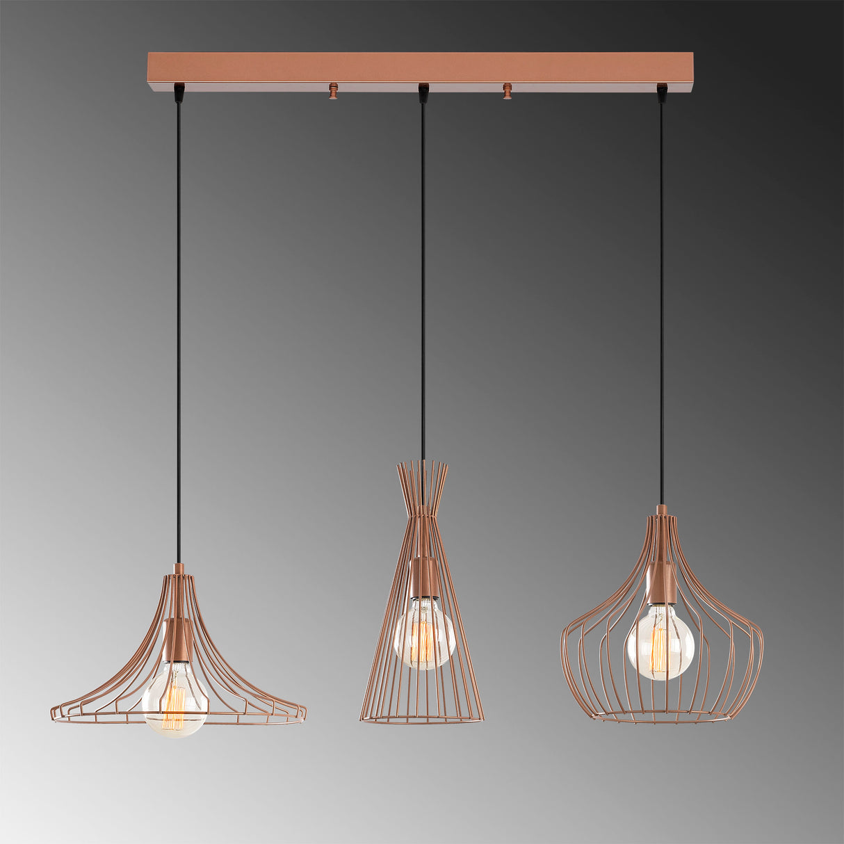 Hanglampen - Hanglamp 3 - lichts Koperkleurig Metaal Evermere - Dimehouse