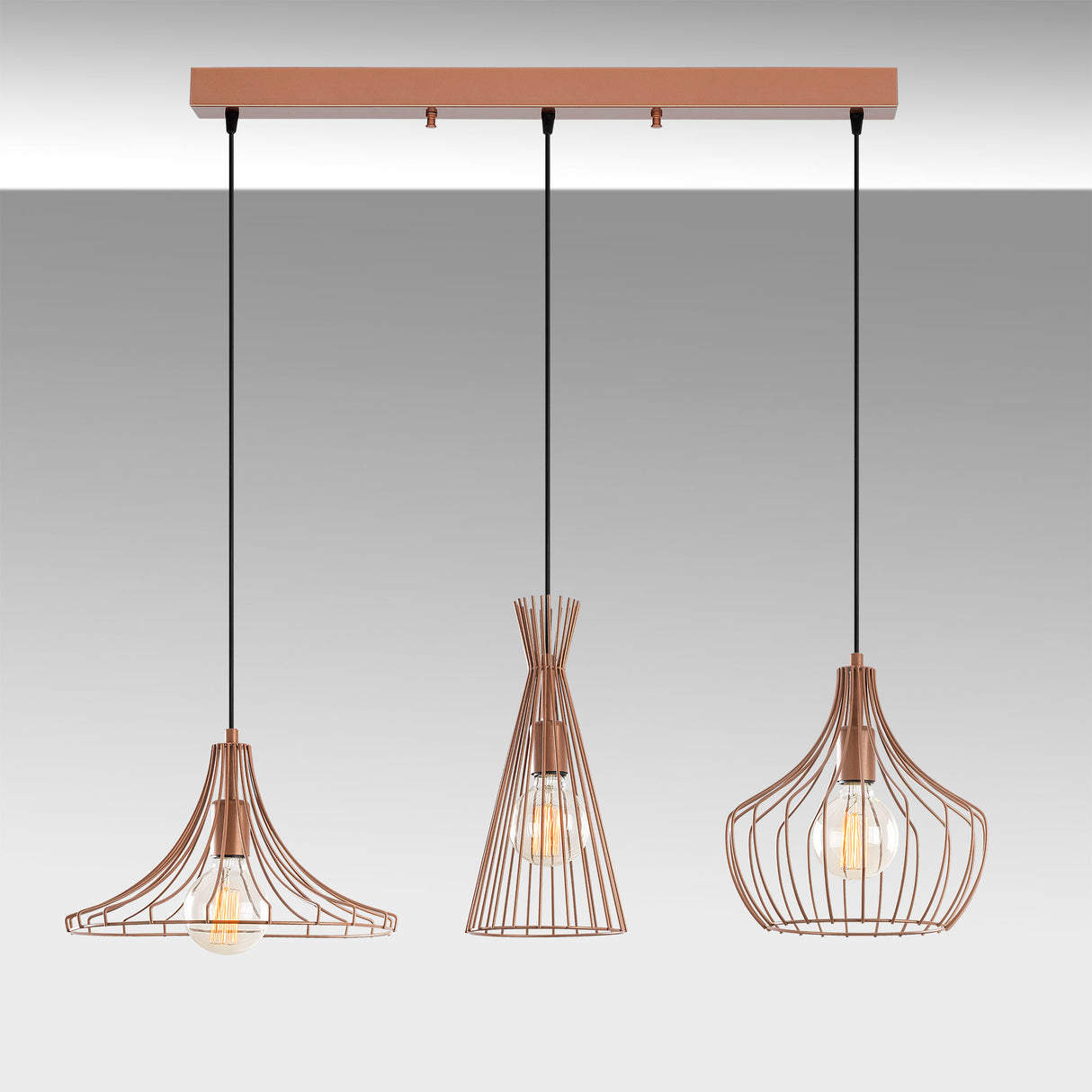 Hanglampen - Hanglamp 3 - lichts Koperkleurig Metaal Evermere - Dimehouse