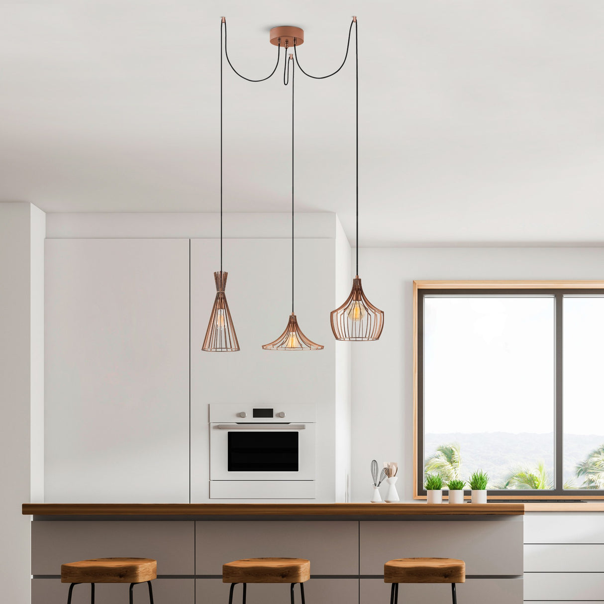 Hanglampen - Hanglamp Koperkleurig 3 - lichts Metaal Evermere - Dimehouse