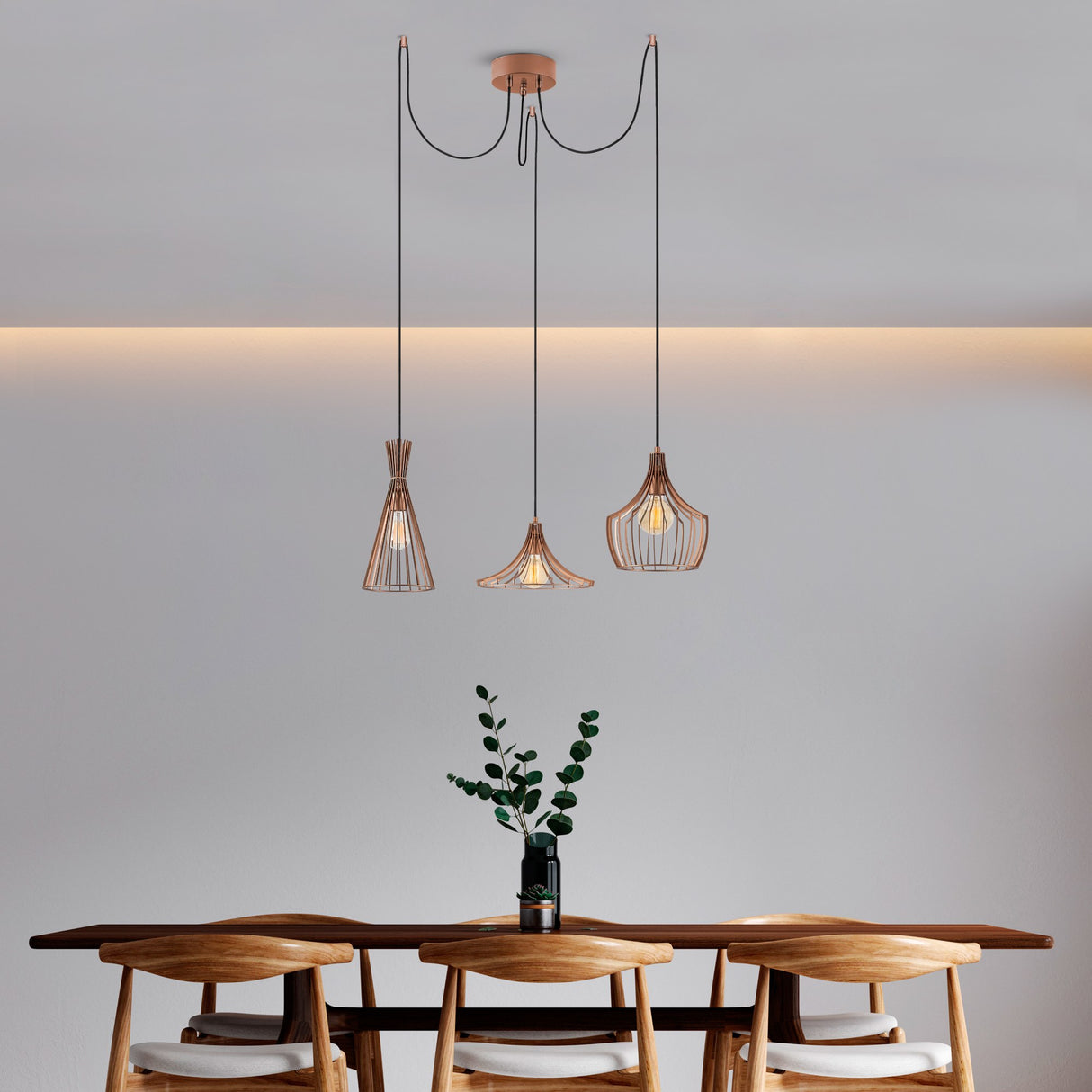 Hanglampen - Hanglamp Koperkleurig 3 - lichts Metaal Evermere - Dimehouse