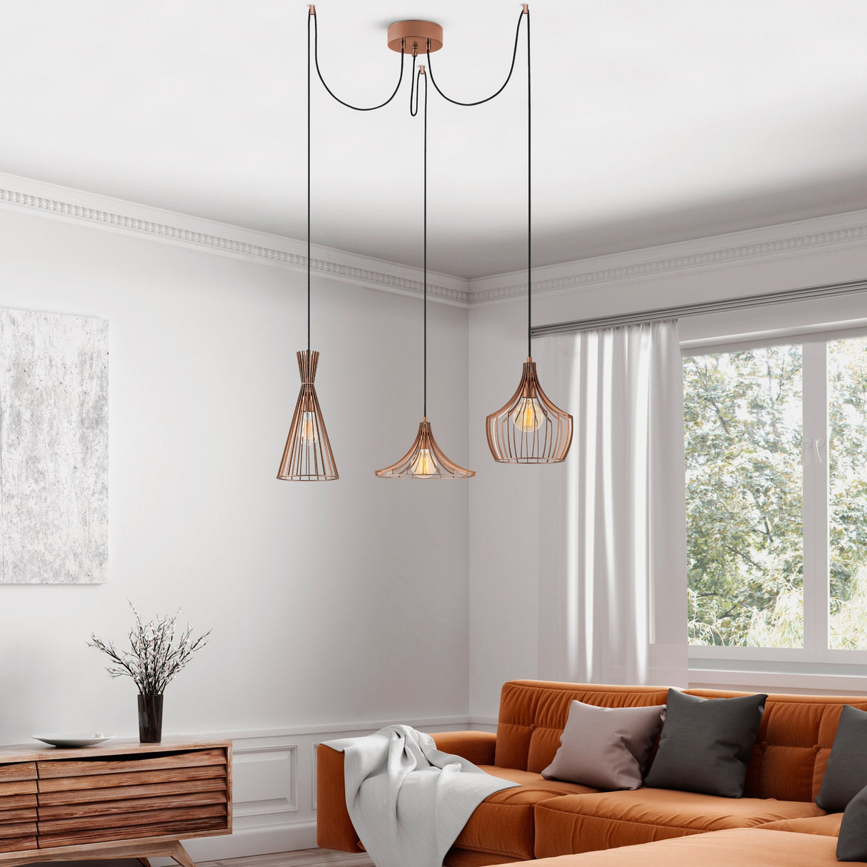 Hanglampen - Hanglamp Koperkleurig 3 - lichts Metaal Evermere - Dimehouse