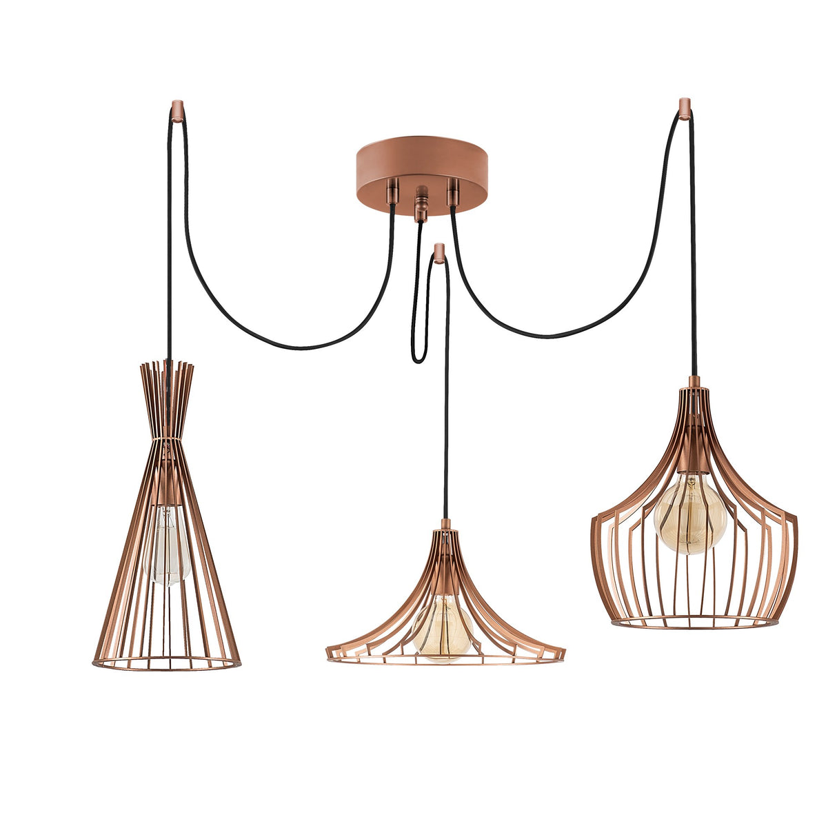 Hanglampen - Hanglamp Koperkleurig 3 - lichts Metaal Evermere - Dimehouse