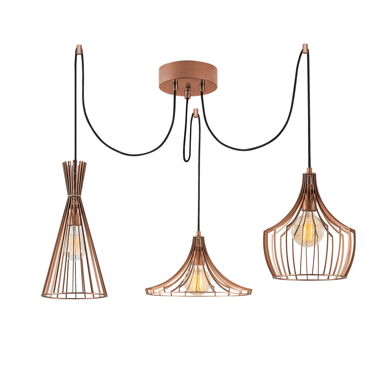 Hanglampen - Hanglamp Koperkleurig 3 - lichts Metaal Evermere - Dimehouse