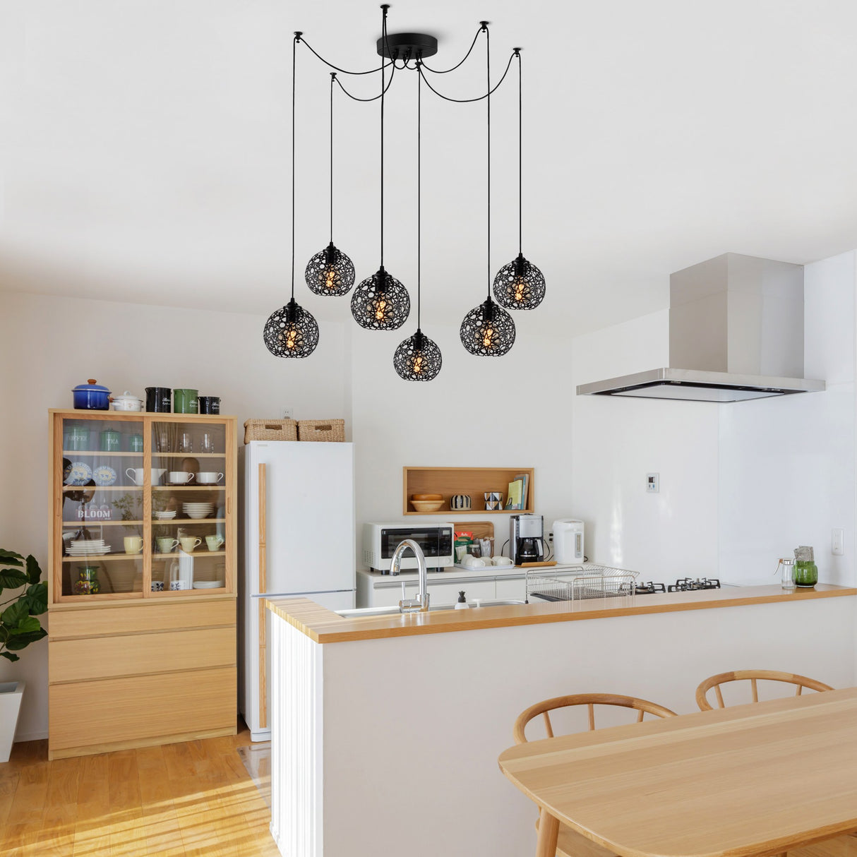 Hanglampen - Hanglamp 6 - lichts Zwart Metaal Quartz - Dimehouse