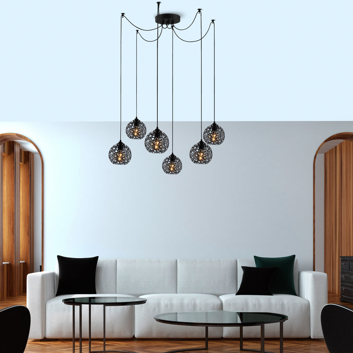 Hanglampen - Hanglamp 6 - lichts Zwart Metaal Quartz - Dimehouse