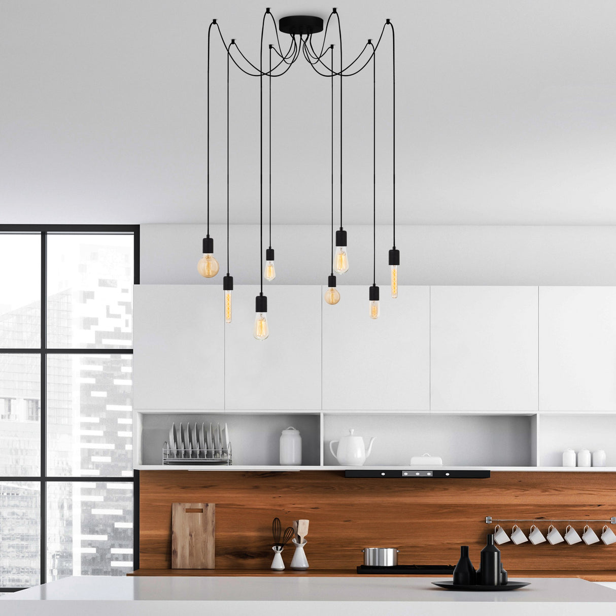 Hanglampen - Hanglamp 8 - lichts Zwart Metaal Maris - Dimehouse