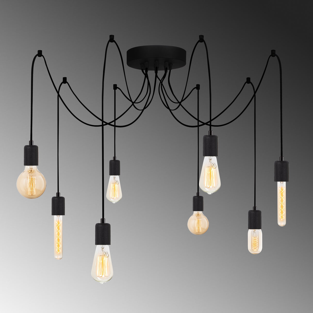Hanglampen - Hanglamp 8 - lichts Zwart Metaal Maris - Dimehouse