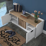 Schoenenkasten - Schoenenkast Samos Wit Walnoot Melamine - Dimehouse