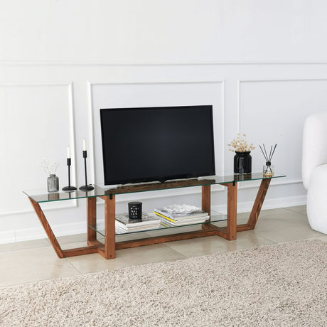 TV Meubels - TV Meubel Amaufi Walnoot Glas 158x35x35 cm - Dimehouse
