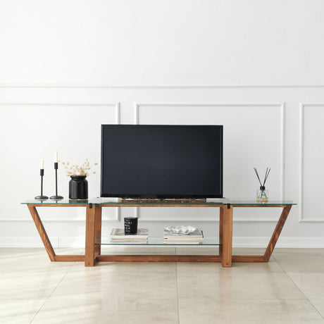 TV Meubels - TV Meubel Amaufi Walnoot Glas 158x35x35 cm - Dimehouse