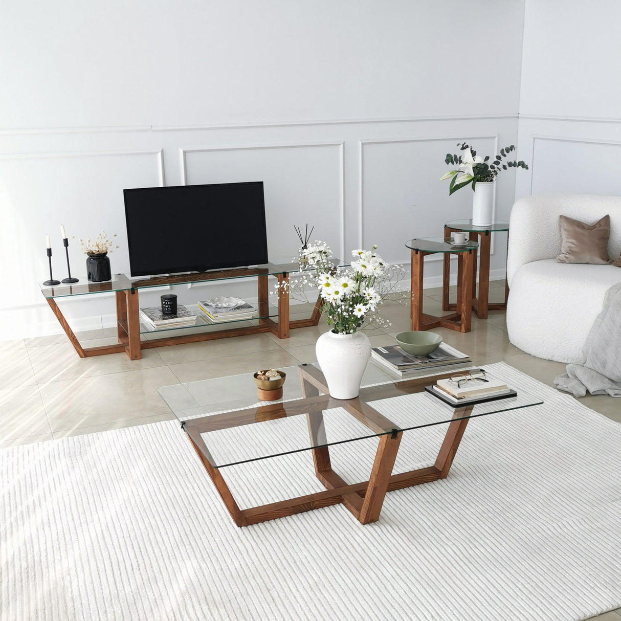 TV Meubels - TV Meubel Amaufi Walnoot Glas 158x35x35 cm - Dimehouse