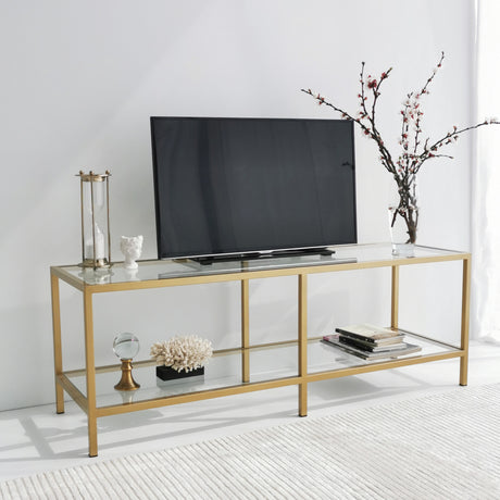 TV Meubels - TV Meubel Basic Gold Goud Glas 130x45x40 cm - Dimehouse