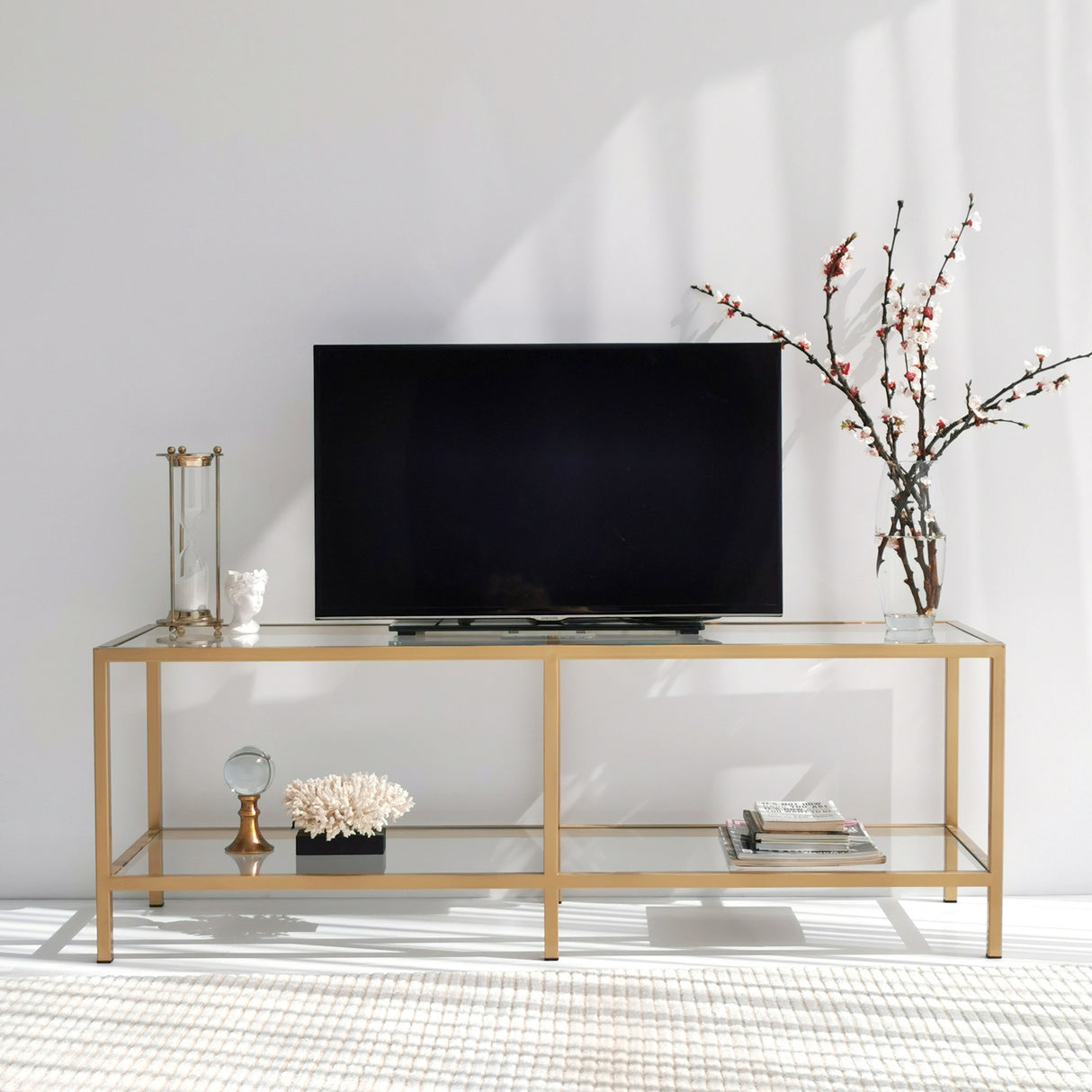 TV Meubels - TV Meubel Basic Gold Goud Glas 130x45x40 cm - Dimehouse