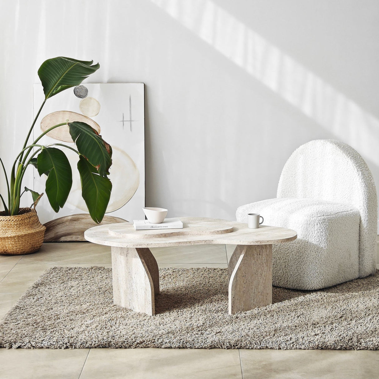 Salontafels - Organische Salontafel Travertin Melamine marmer look Melta - 105x65 cm - Dimehouse