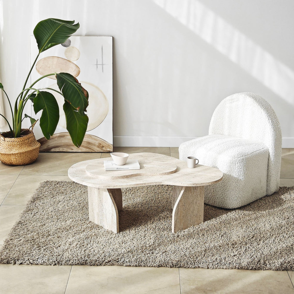 Salontafels - Organische Salontafel Travertin Melamine marmer look Melta - 105x65 cm - Dimehouse