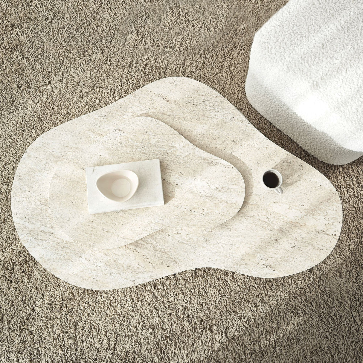 Salontafels - Organische Salontafel Travertin Melamine marmer look Melta - 105x65 cm - Dimehouse