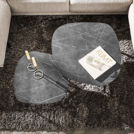 Salontafels - Organische Salontafel Set van 2 Conner Keramiek Look Grijs - Dimehouse