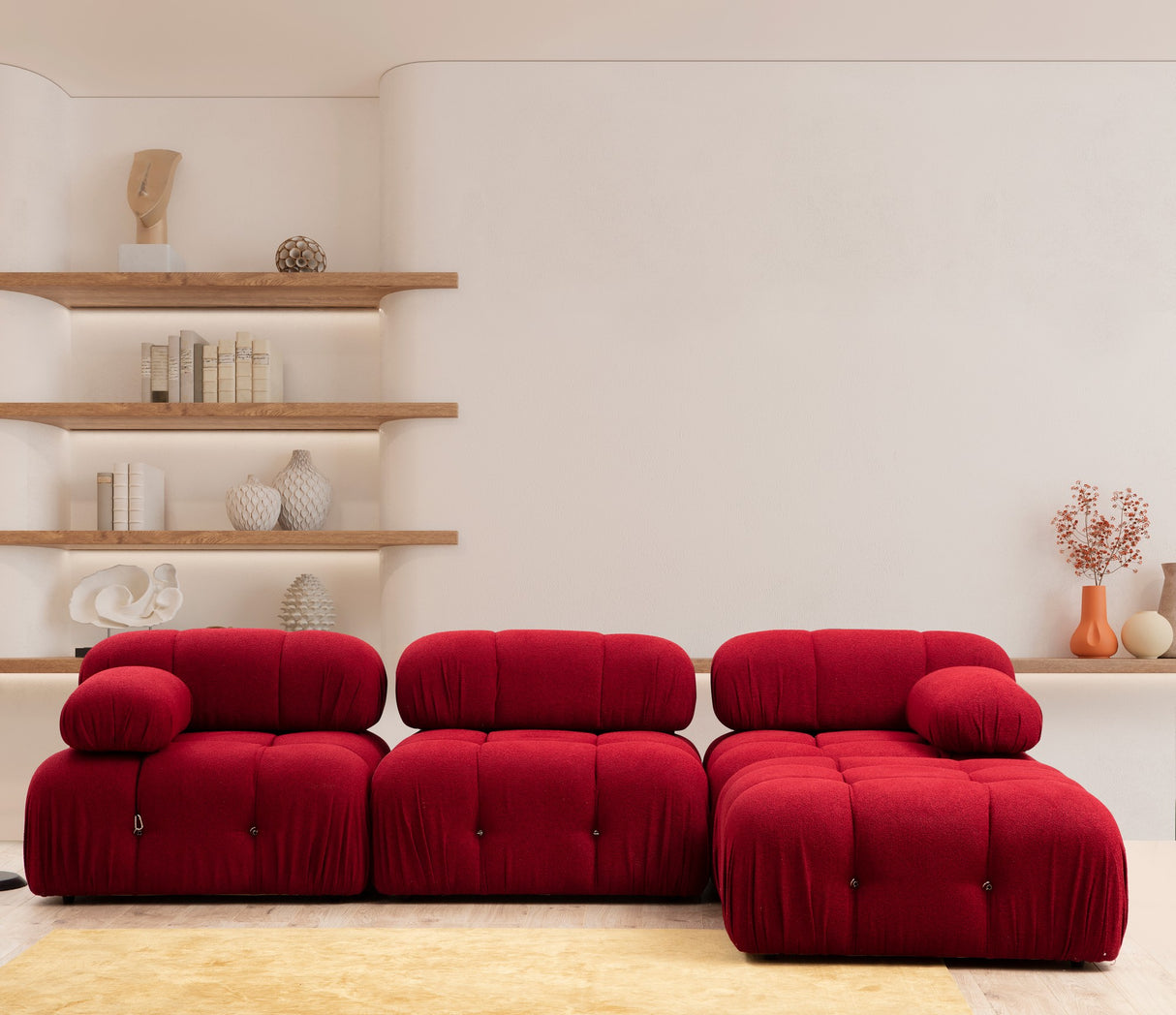 Banken - Modulaire XXL hoekbank Bubble met hocker - velvet rood - Dimehouse
