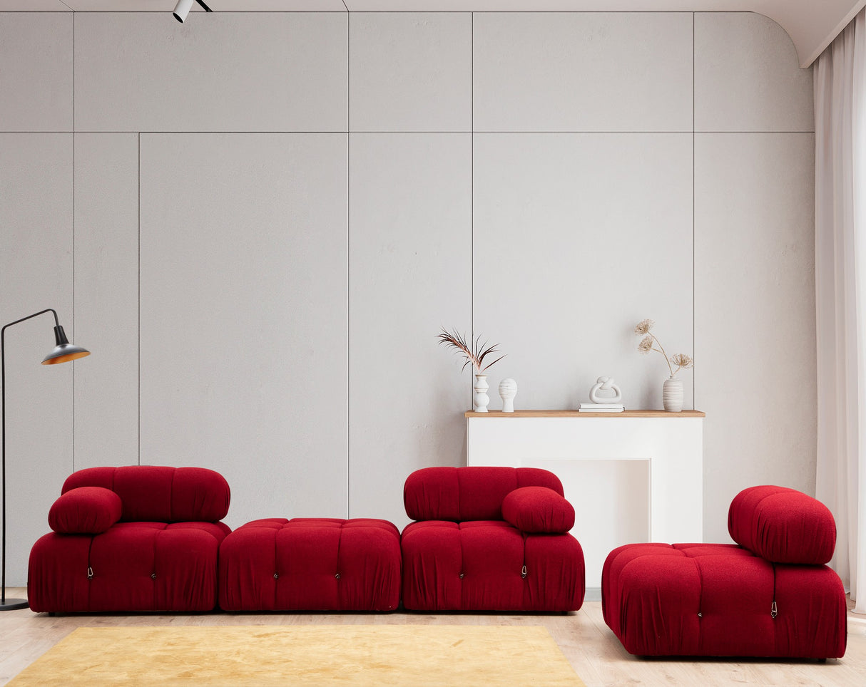 Banken - Modulaire XXL hoekbank Bubble met hocker - velvet rood - Dimehouse