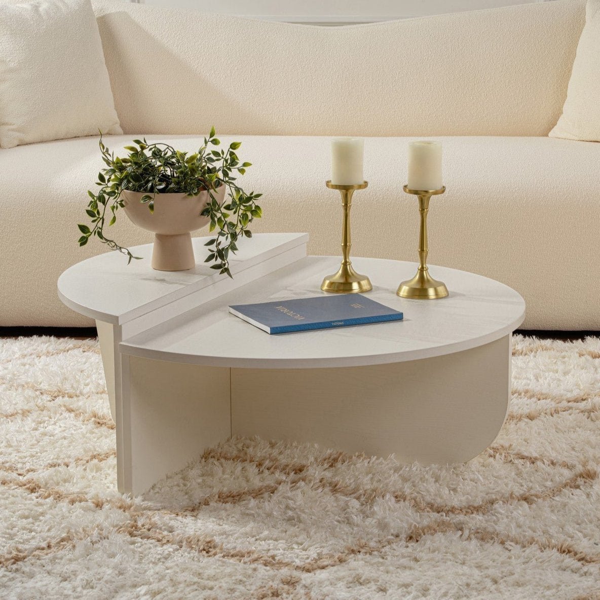 Salontafels - Ronde Salontafel Wood Wit 85 cm Houtlook Melamine Orin - Dimehouse