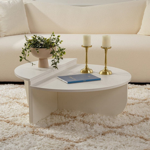 Salontafels - Ronde Salontafel Wood Wit 85 cm Houtlook Melamine Orin - Dimehouse
