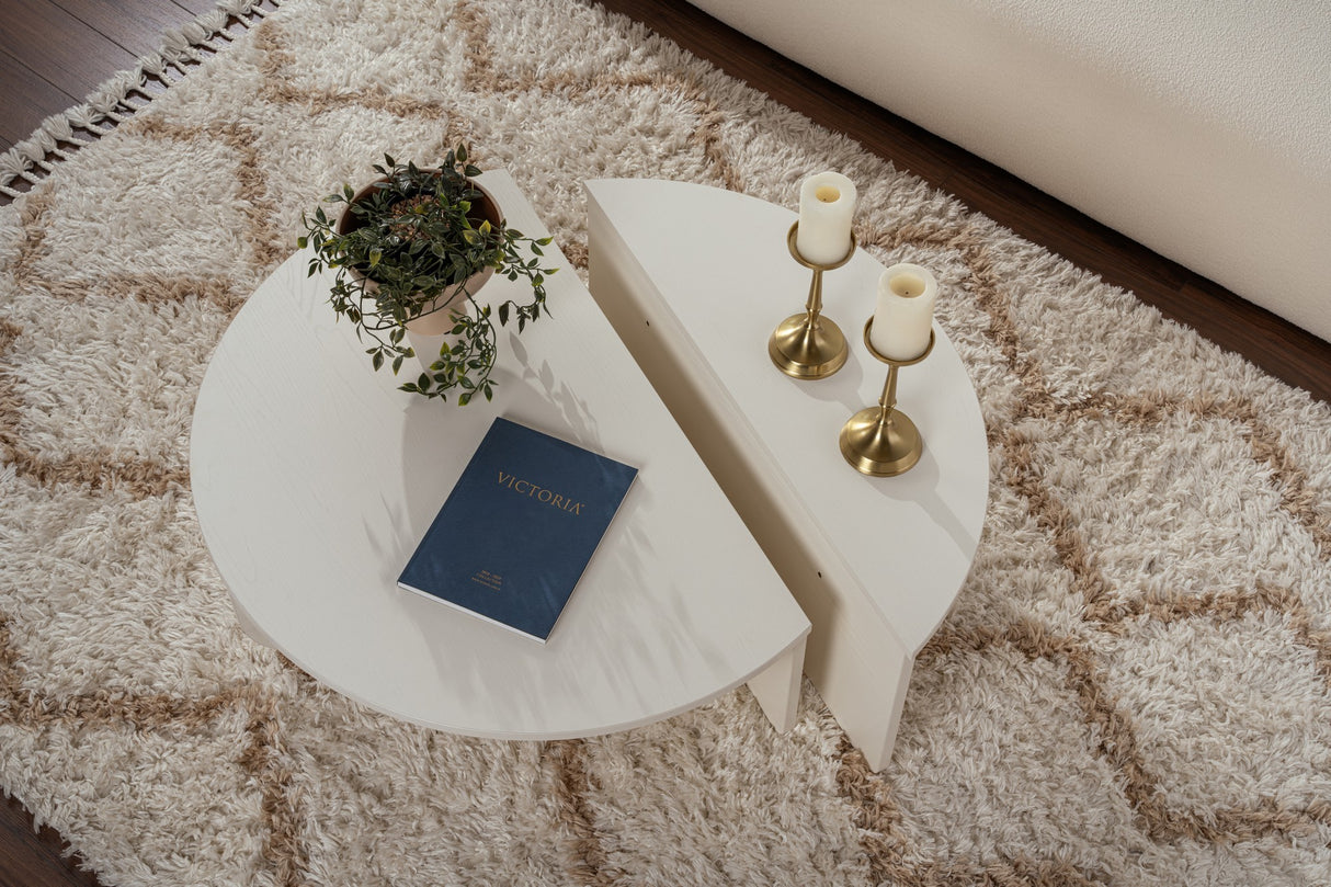 Salontafels - Ronde Salontafel Wood Wit 85 cm Houtlook Melamine Orin - Dimehouse