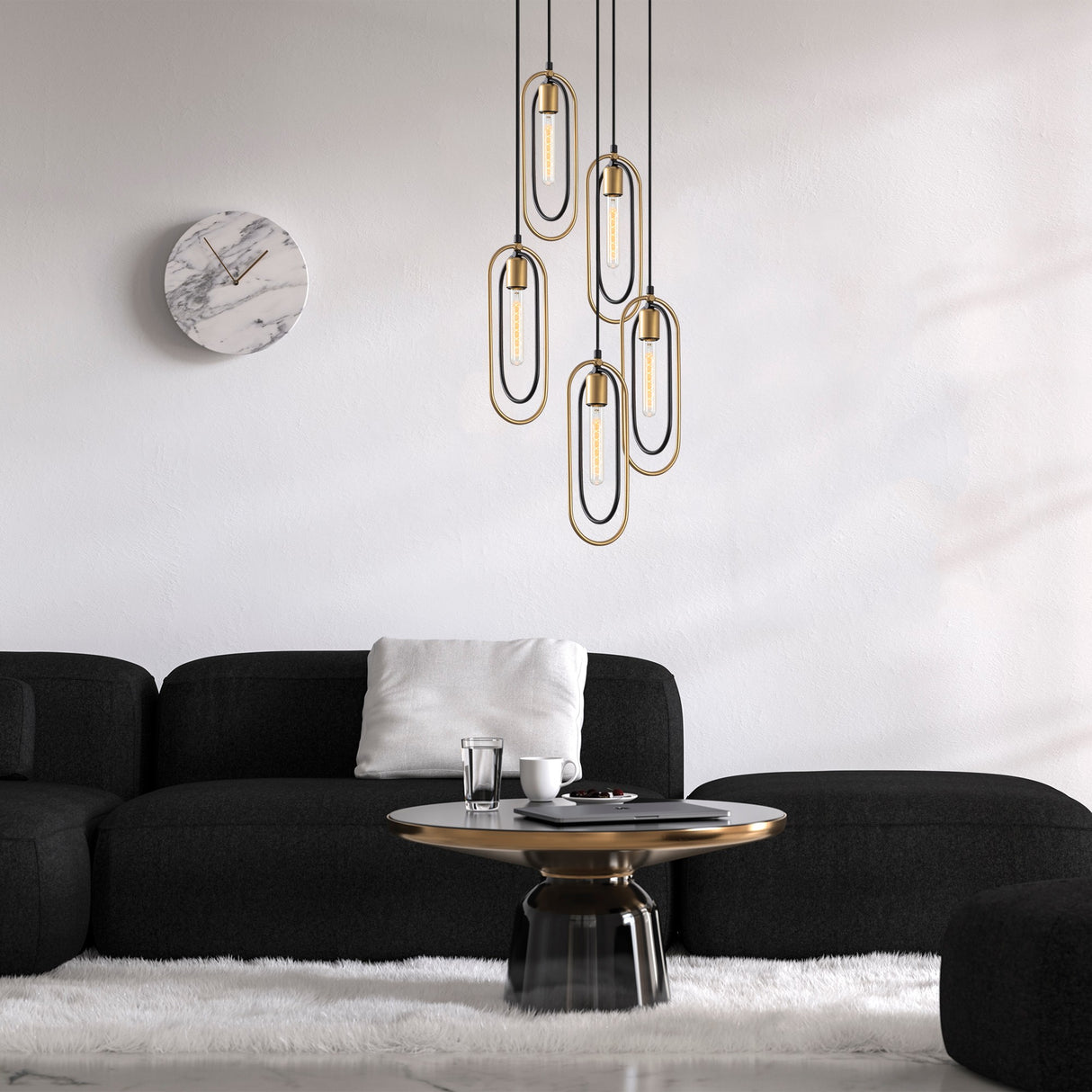 Hanglampen - Hanglamp 5 - lichts Zwart Goud Metaal Dune - Dimehouse