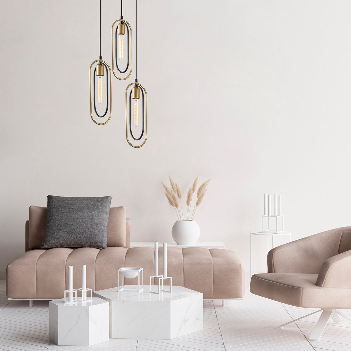 Hanglampen - Hanglamp 3 - lichts Zwart Goud Metaal Dune - Dimehouse