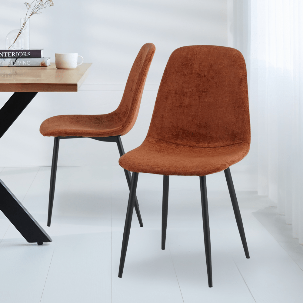 Eetkamerstoelen - Set van 4 Scandinavische Eetkamerstoelen Terra Chenille Stof Swift - Zonder Armleuningen - Dimehouse