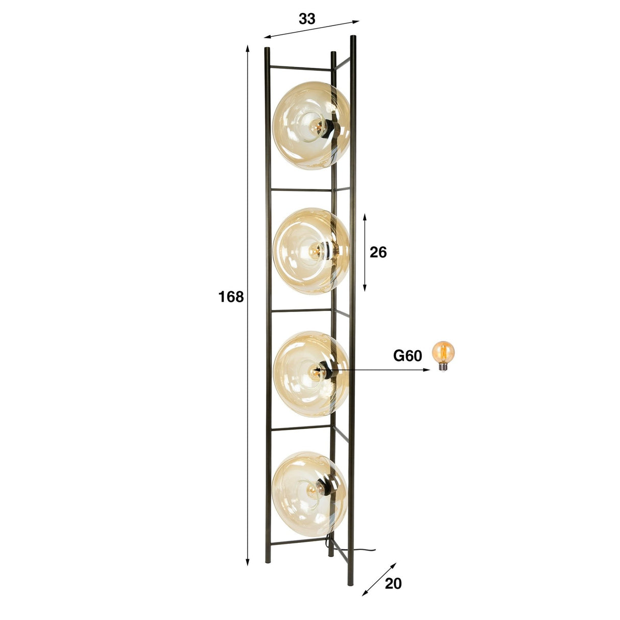 Vloerlampen - Vloerlamp Sola 4 - lichts Amber Glas 168 cm - Dimehouse