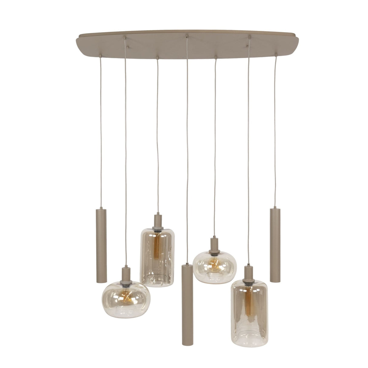 Hanglamp - Hanglamp Sera 7 - lichts beige metaal amber glas - Dimehouse
