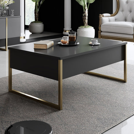 Salontafels - Rechthoekige Salontafel Antraciet Luxe 90x60 - Gouden Frame - Dimehouse