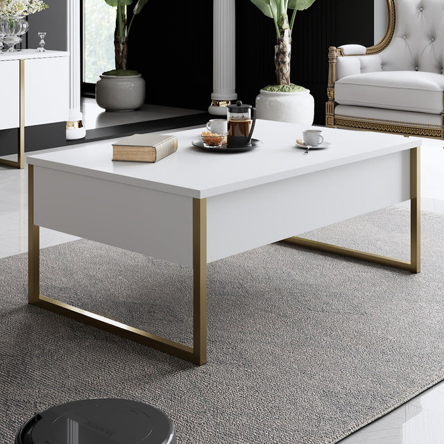 Salontafels - Rechthoekige Salontafel Wit Luxe 90x60 - Gouden Frame - Dimehouse