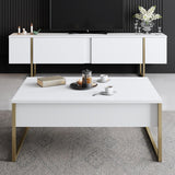 Salontafels - Rechthoekige Salontafel Wit Luxe 90x60 - Gouden Frame - Dimehouse