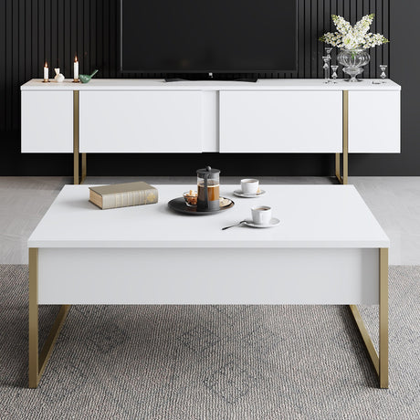 Salontafels - Rechthoekige Salontafel Wit Luxe 90x60 - Gouden Frame - Dimehouse