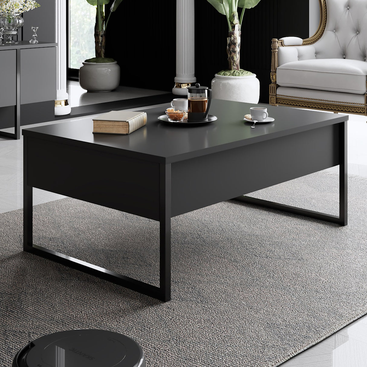 Salontafels - Rechthoekige Salontafel Antraciet Luxe 90x60 - Zwart Frame - Dimehouse