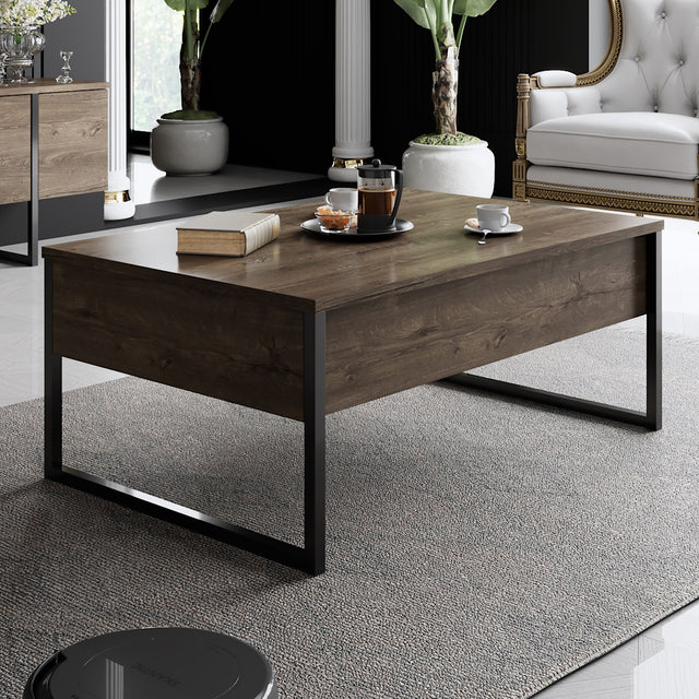 Salontafels - Rechthoekige Salontafel Walnoot Luxe 90x60 - Zwart Frame - Dimehouse