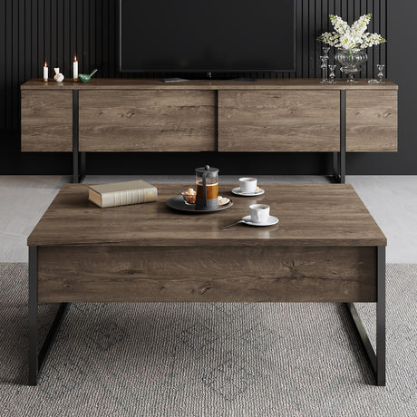 Salontafels - Rechthoekige Salontafel Walnoot Luxe 90x60 - Zwart Frame - Dimehouse