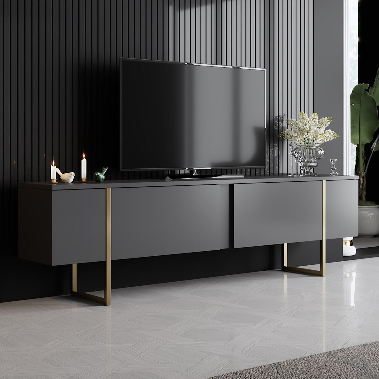 Meubelsets - Meubelset Antraciet Luxe - Salontafel + TV Meubel - Gouden Frame - Dimehouse