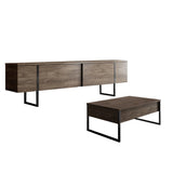 Meubelsets - Meubelset Walnoot Luxe - Salontafel + TV Meubel - Zwart Frame - Dimehouse