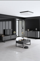 Dressoirs - Modern Dressoir Antraciet Luxe 160x80x35 - Zwart Frame - Dimehouse